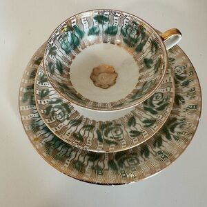 Winterling Bavaria Green and Gold Ceramic Teacup‎ Set